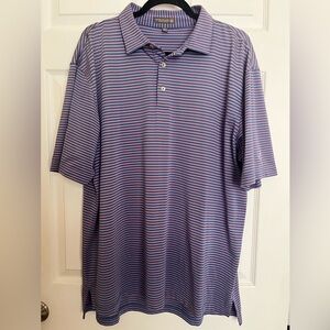 Peter Millar Summer Comfort Men Golf Shirt Pink/Blue Stripe Short Sleeve Polo XL